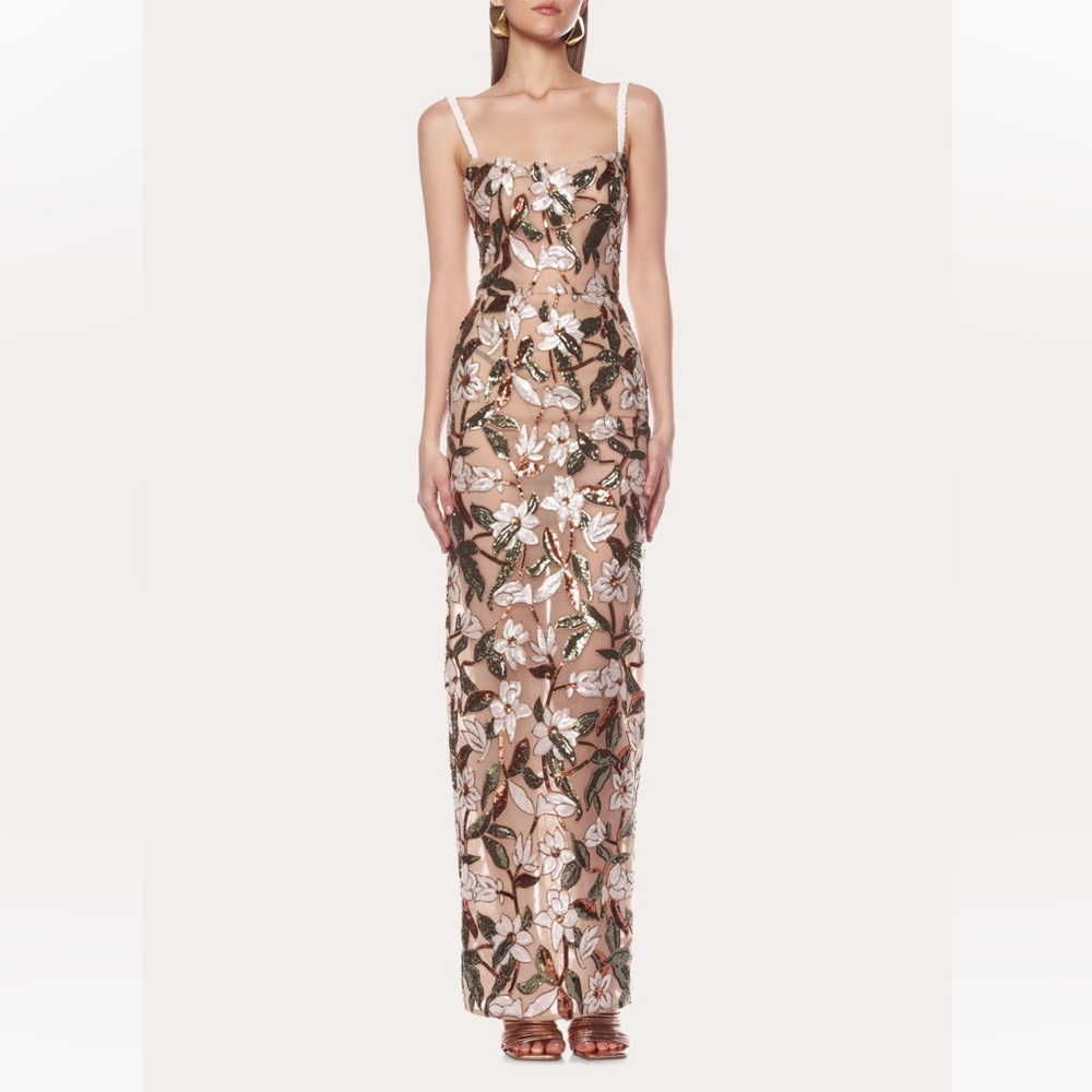 Bronx and Banco Dahlia Sequin-Embellished Floral-Appliquéd Tulle Gown